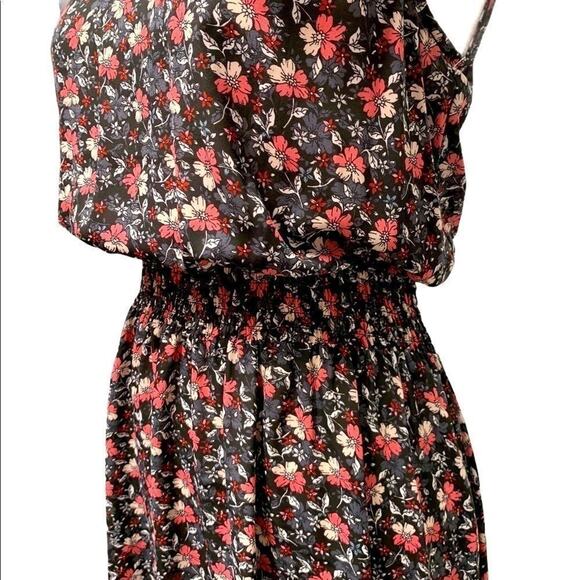 NWT Nanette Lepore Black Pink Ditsy Floral Smocked Neck Midi Dress 8 Hi-Low Hem - Picture 7 of 13